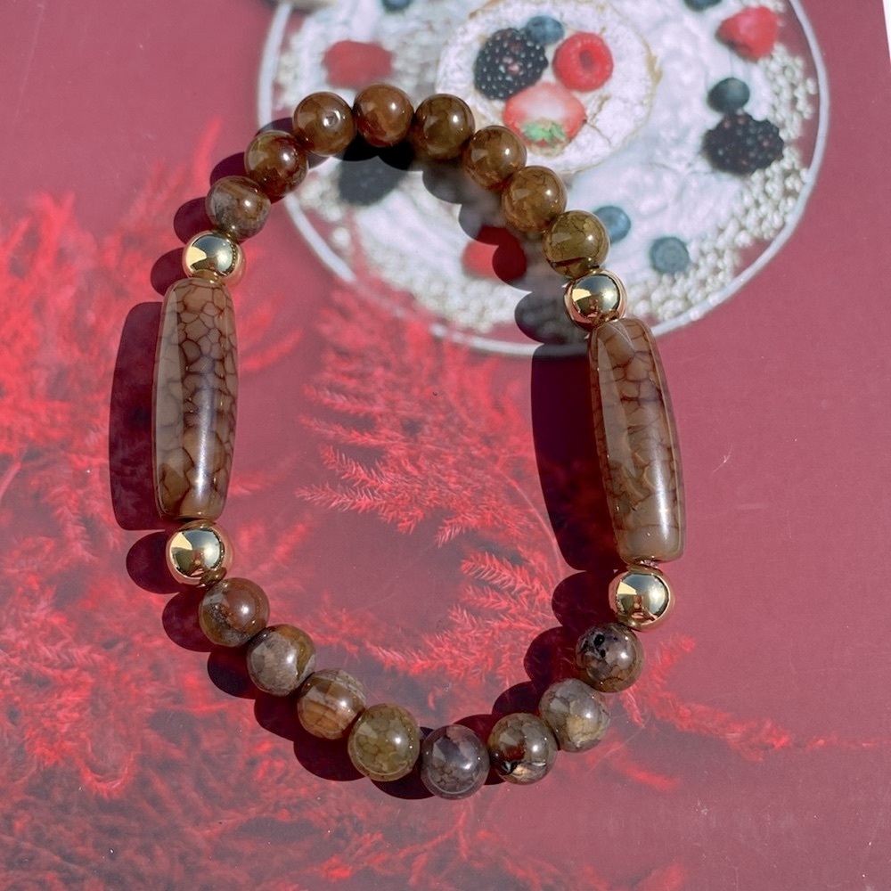 HANDMADE Agate and Gold Beaded Bracelet